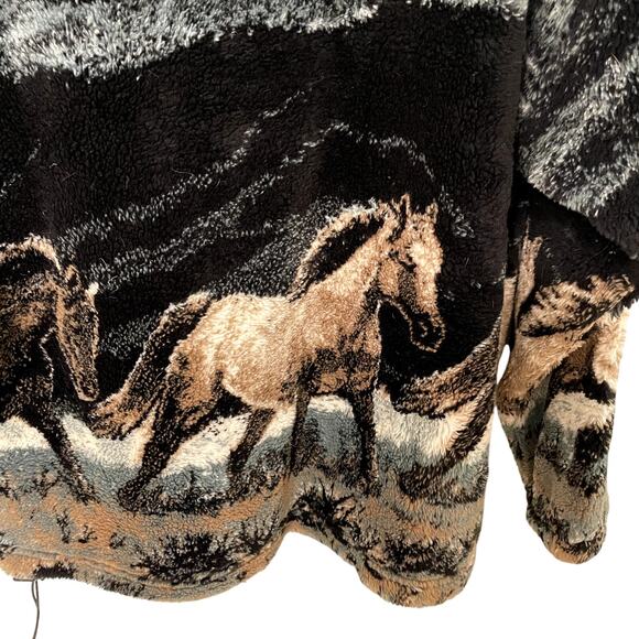 Vintage Mazmania Fleece Full Zip Horses Black Brown S USA 90s - Picture 6 of 9